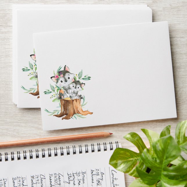 Mom & Baby Wolf Neutral  Baby Shower Envelope (Stacked)