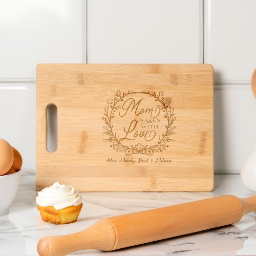 Mom Bakes with Love Personalized Baking Crest  Cutting Board