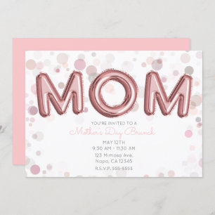 MOM Balloons Mother's Day Brunch Modern Pink Grey Invitation