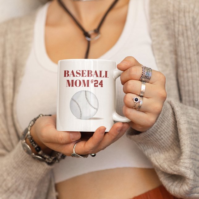 Mom Baseball Personalized Player Number Coffee Mug (Baseball Mom with player number custom mug)