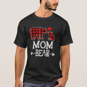 Mom Bear Christmas Xmas Pajama Red Plaid Buffalo F T-Shirt