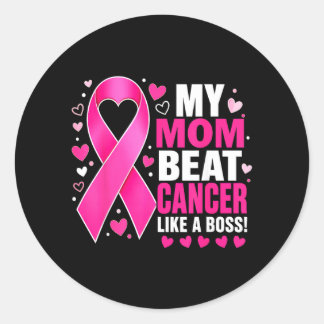 Mom Beat Breast Cancer Like A Boss Fighter Classic Round Sticker