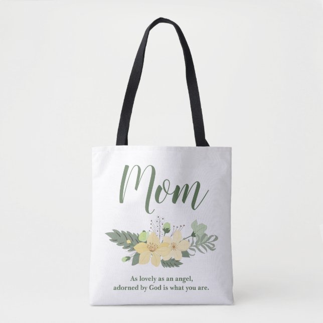 Mom Beauty Floral Quote Tote Bag (Front)