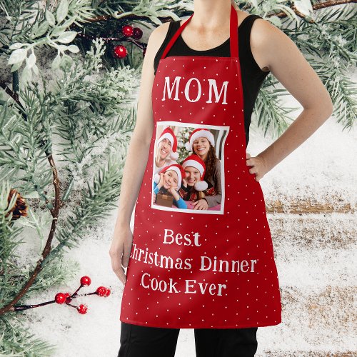 Mom Best Cook Red And White Christmas Polka Dot Apron