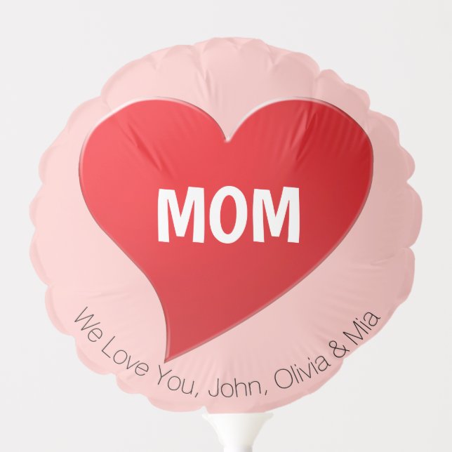 Mom, big red heart custom names pink balloon (Front)