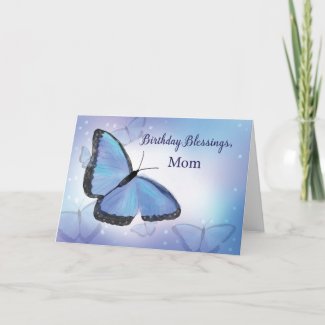 Mom Birthday Blessings Religious Butterfly Blue  Card
