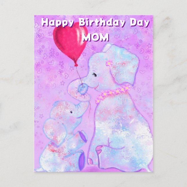 Mom Birthday Card Elephant Baby with Mom (Front)