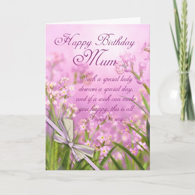 Mom Birthday Card - Pink Feminine Floral With Vers (Front)