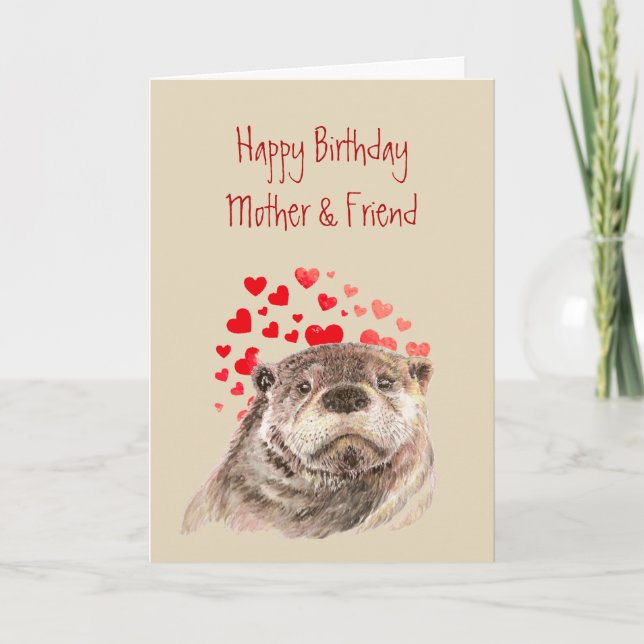  Mom Birthday Love Heart Cute Otter Animal  Holiday Card (Front)