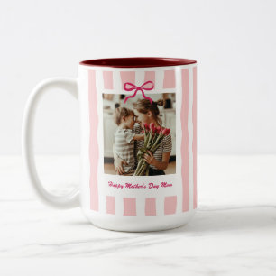 Mom Birthday Mother's Day Custom Photo Pink Stripe Two-Tone Coffee Mug