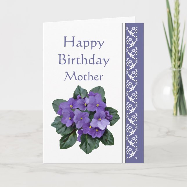 Mom Birthday, Poem African Violet Purple Flower Card (Front)