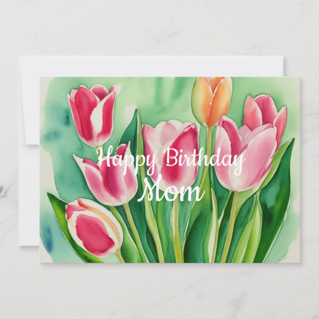 Mom Birthday Stylish Watercolor Tulip Flower Card (Front)