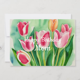 Mom Birthday Stylish Watercolor Tulip Flower Card