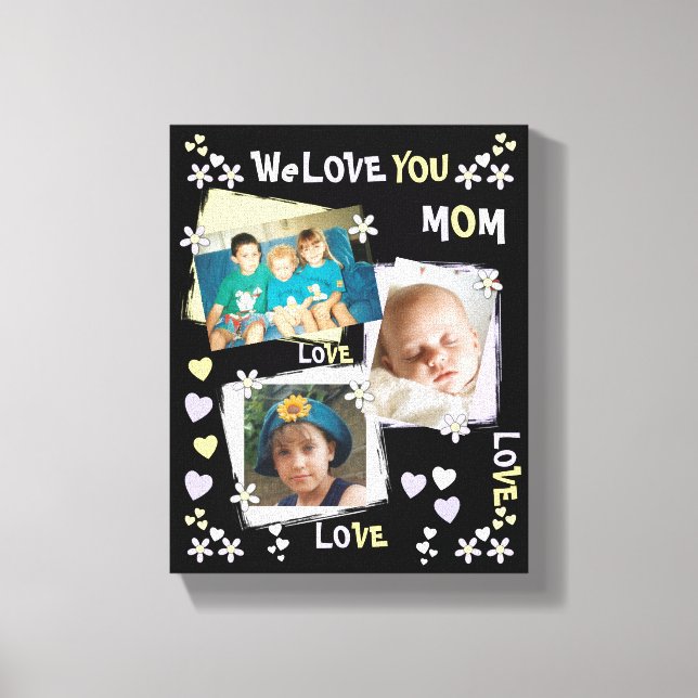 Mom black and lilac flowers and hearts with photos canvas print (Front)