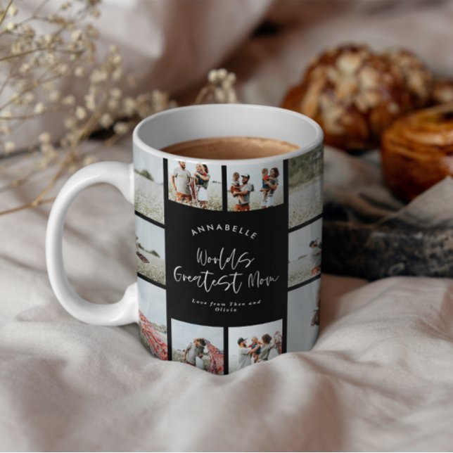 Mom black elegant modern minimal photo collage mug (Creator Uploaded)