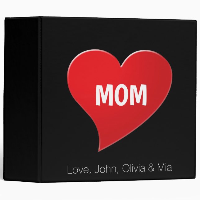 Mom black red big heart graphic personalized cute 3 ring binder (Front/Spine)