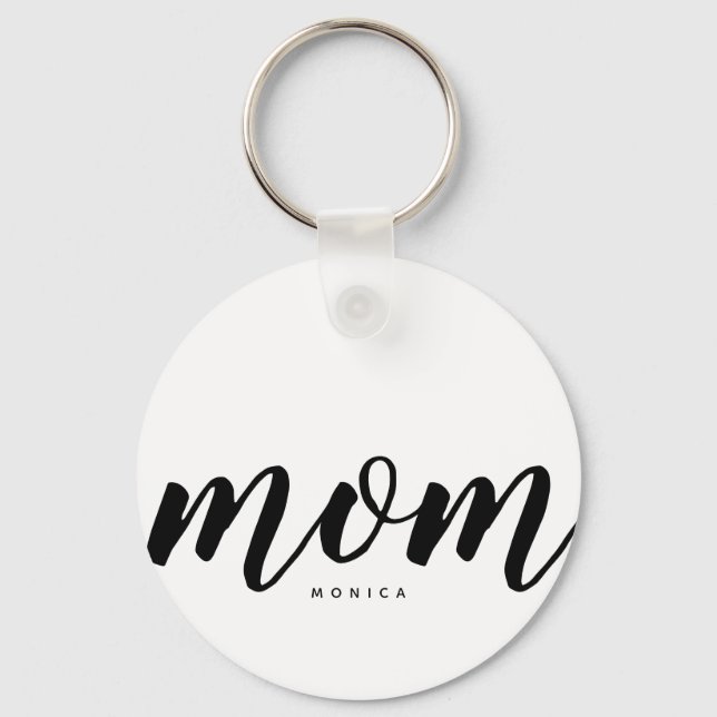 Mom Black & White Minimalist Button Key Ring (Front)