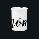 Mom Black & White Minimalist Typography Porcelain Beverage Pitcher<br><div class="desc">Personalized black on white porcelain pitcher for Mom in modern,  minimalist typography style.</div>
