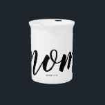Mom Black & White Minimalist Typography Porcelain Beverage Pitcher<br><div class="desc">Personalized black on white porcelain pitcher for Mom in modern,  minimalist typography style.</div>