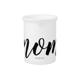 Mom Black & White Minimalist Typography Porcelain Beverage Pitcher