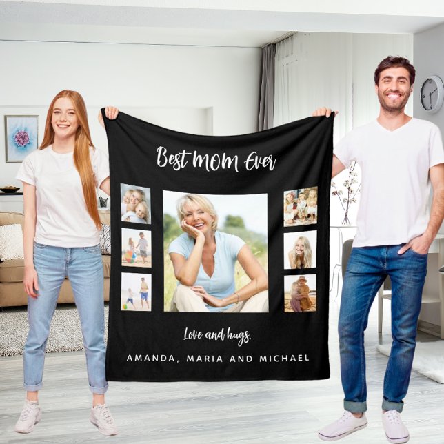 Mom black white photo collage Mother's Day Fleece Blanket (Creator Uploaded)