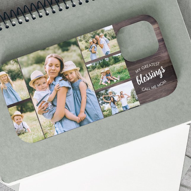 Mom Blessings Quote 6 Photo Collage Rustic Wood Case-Mate iPhone Case (Creator Uploaded)