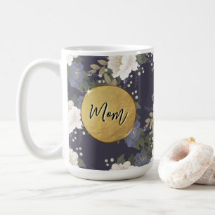Mom   Blue Floral Personalized Coffee Mug