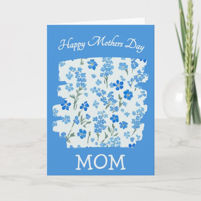 Mom Blue Forget Me Nots | Mothers Day Greeting Holiday Card (Front)