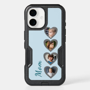 Mom Blue Hearts Grandchildren Photo Collage iPhone 16 Case