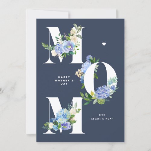 MOM Blue Hydrangeas Floral Happy Mothers Day Holiday Card
