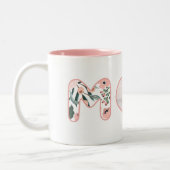 Mom Blush Pink Floral Bubble Lettering Heart Photo Two-Tone Coffee Mug (Left)