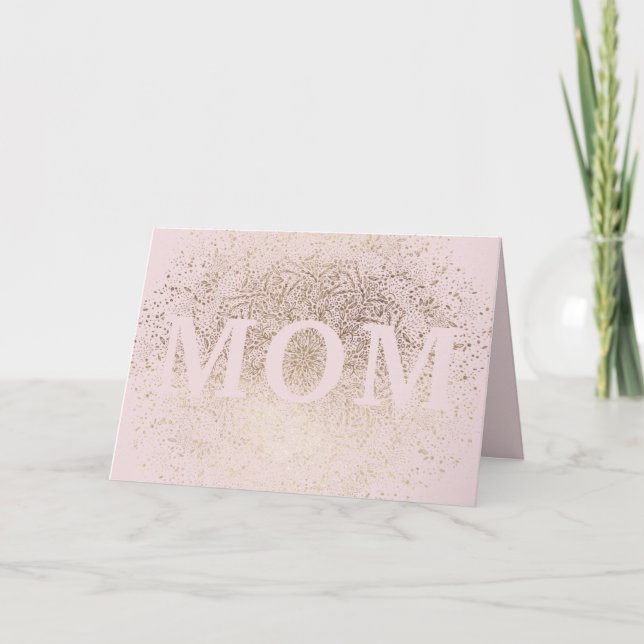 Mom Blush Pink Floral Gold Elegant Mothers Day Card (Front)