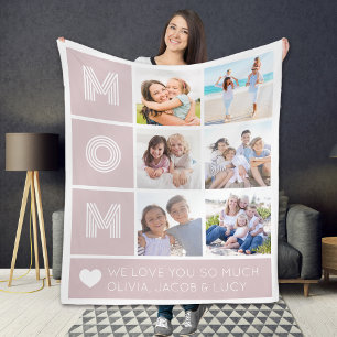 Mom Blush Pink Heart Photos Fleece Blanket