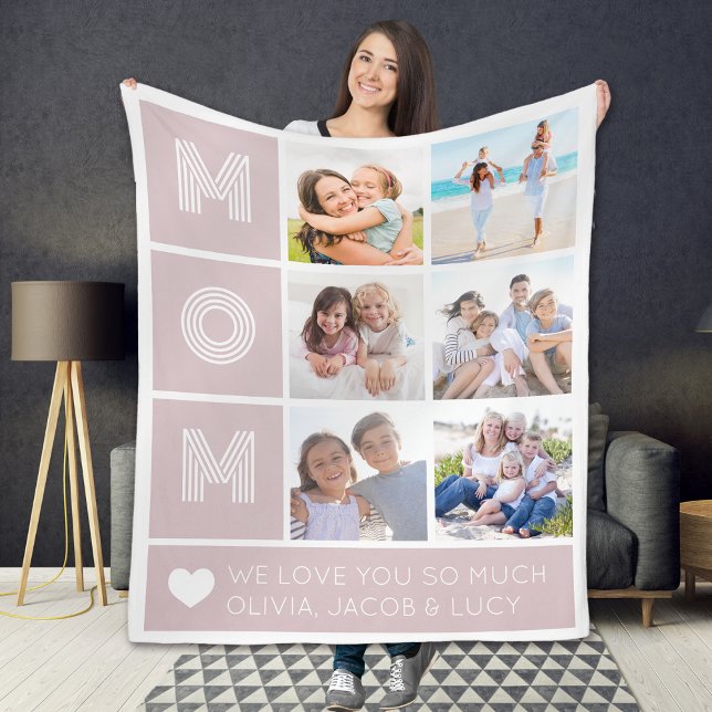 Mom Blush Pink Heart Photos Fleece Blanket (Creator Uploaded)