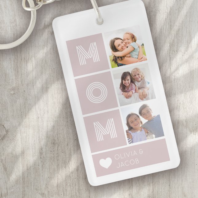 Mom Blush Pink Heart Photos Keychain (Creator Uploaded)