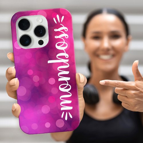 Mom Boss Babe Fun Script Typography Bold Hot Pink iPhone 15 Pro Case