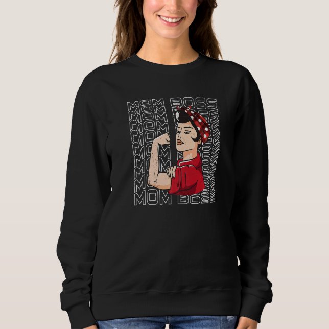 Mom Boss Messy Hair Bun Mothers Day Sweatshirt (Front)