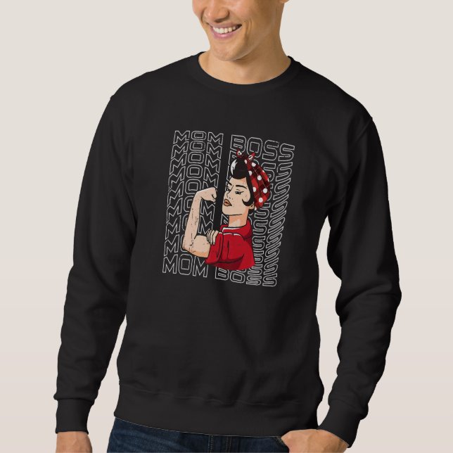 Mom Boss Messy Hair Bun Mothers Day Sweatshirt (Front)