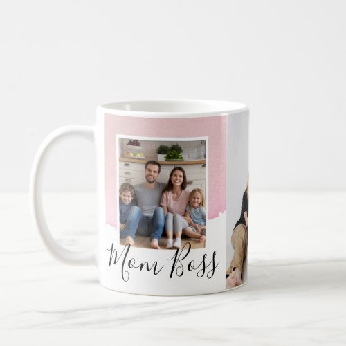 Mom Boss Watercolor Family Photo Collage Coffee Mug
