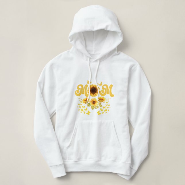 Mom Bright Fun Sunflowers with Butterflies Hoodie (Design Front)