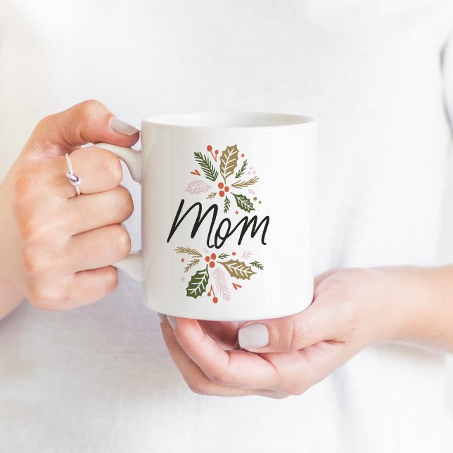 Mom Bright Holly Christmas Black Script Coffee Mug (Creator Uploaded)