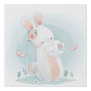 Mom bunny with a baby faux canvas print