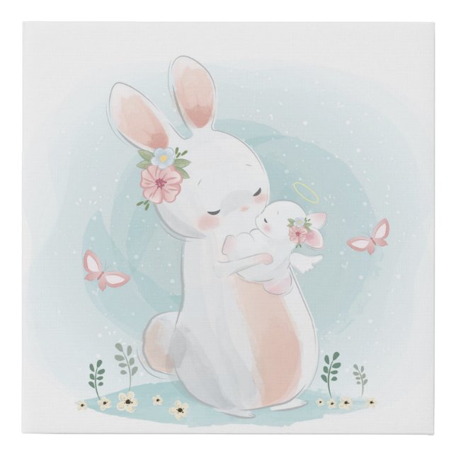 Mom bunny with a baby faux canvas print (Front)