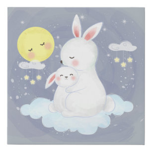 Mom bunny with a baby faux canvas print