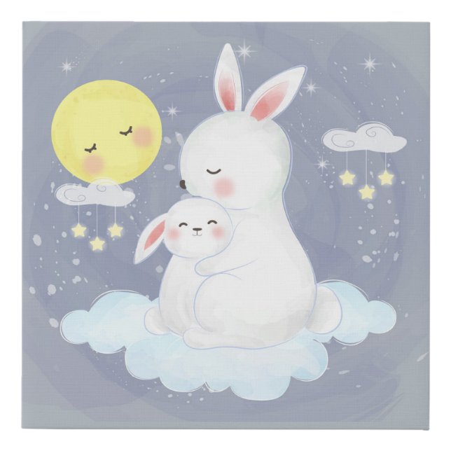 Mom bunny with a baby faux canvas print (Front)