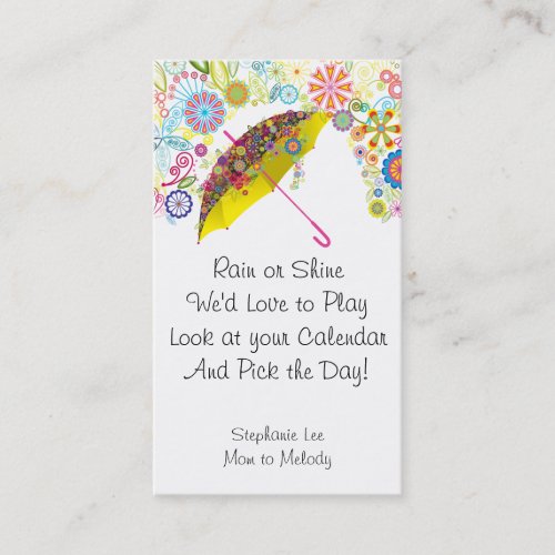 Mom Calling Card Umbrella 2013 Calendar Template Business Card Templates