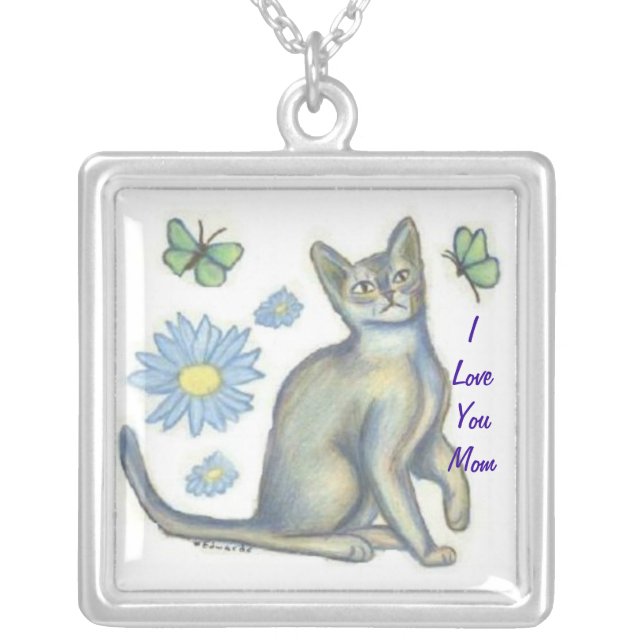 Mom Cat Lover Necklace, Mom Jewelry (Front)