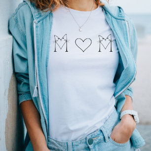 MOM- Cat with Heart Minimalist Line Art  T-Shirt