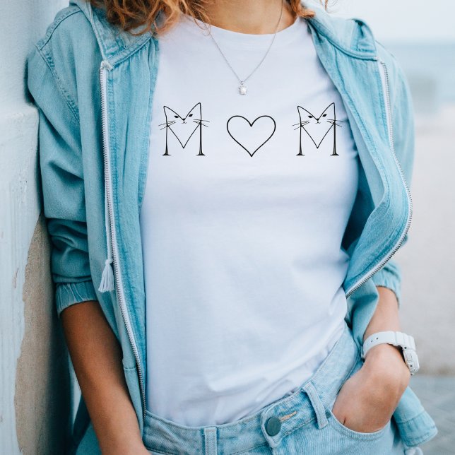MOM- Cat with Heart Minimalist Line Art  T-Shirt (Creator Uploaded)