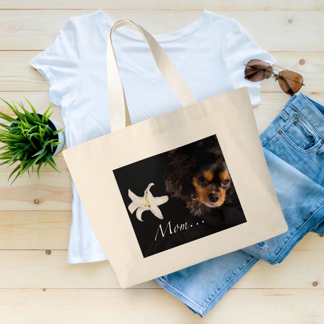 Mom…Cavalier King Charles Spaniel Large Tote Bag (Creator Uploaded)
